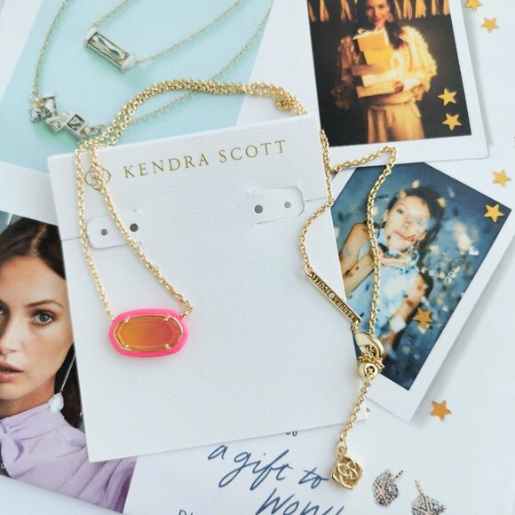 New Kendra Scott Elisa Enamel Framed Sunset Necklace Gold - Picture 2 of 3